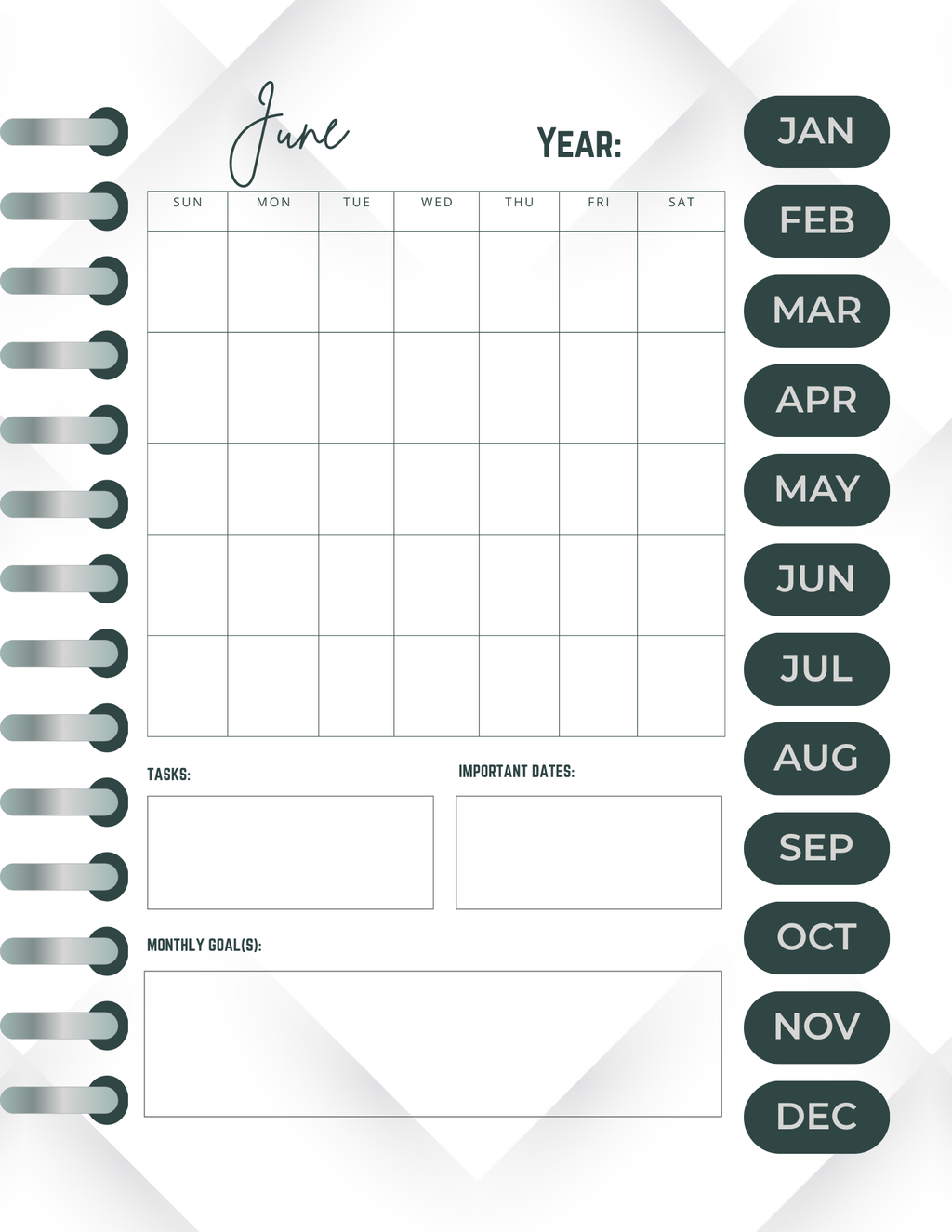 Reusable Hyperlinked Monthly Planner (iPad/Goodnotes) in PDF