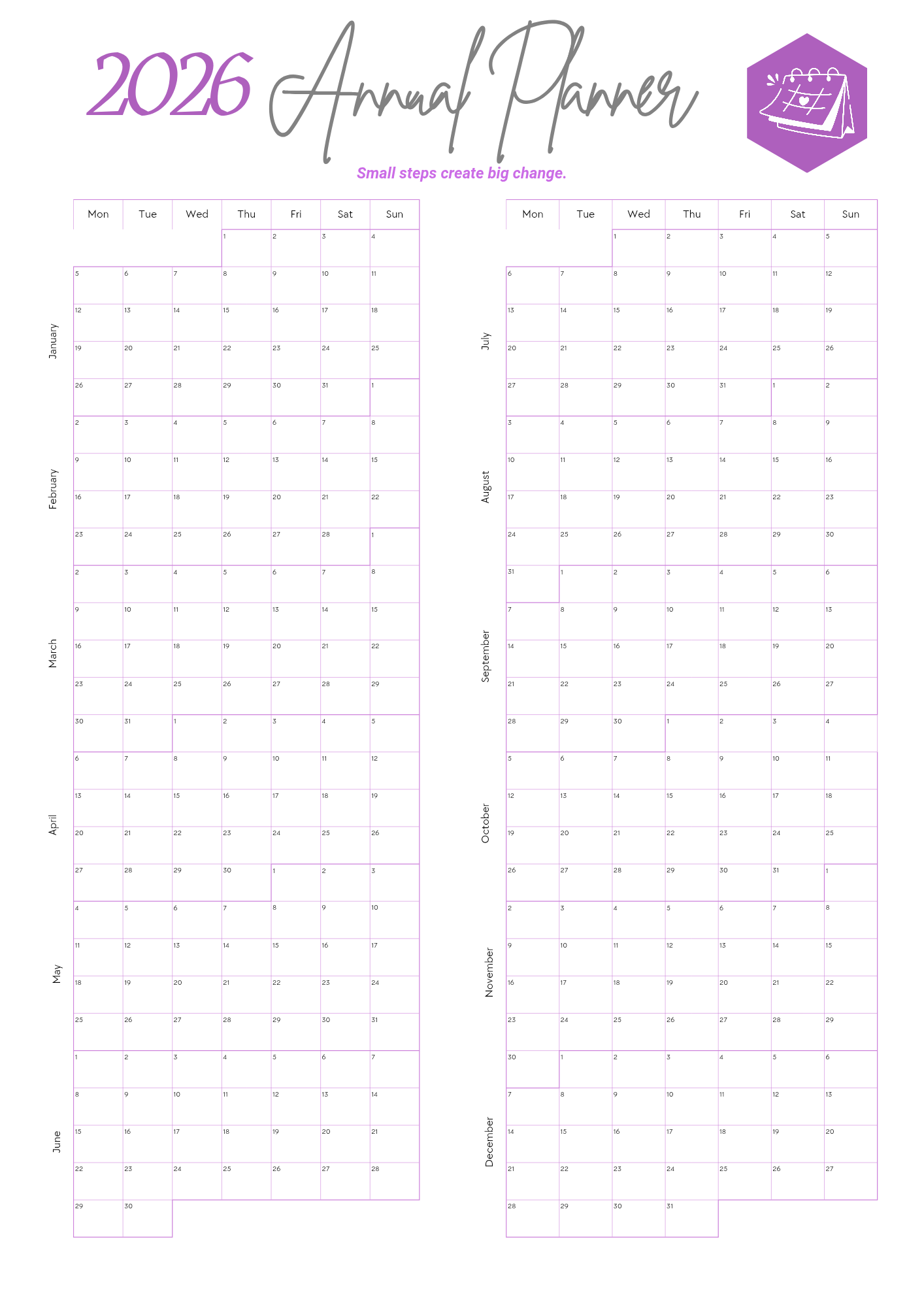 Printable Hyperlinked 2026 Planner (iPad/Goodnotes) in PDF